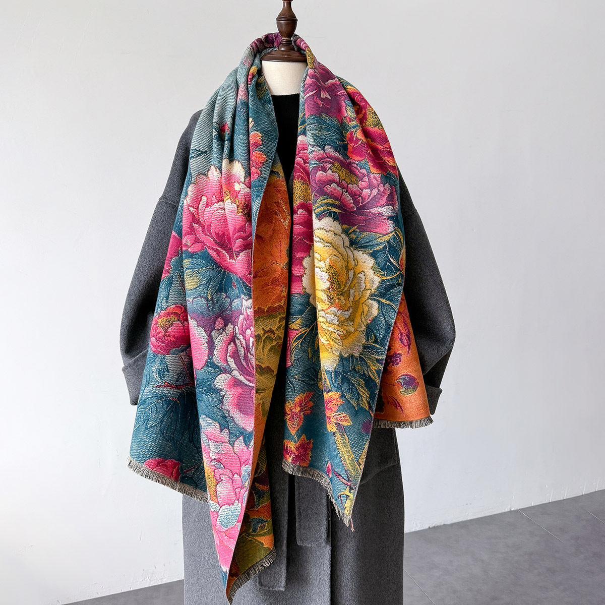 Cashmere Scarf - Warme Kasjmier Sjaal Vrouwen Sjaal Bloemenprint