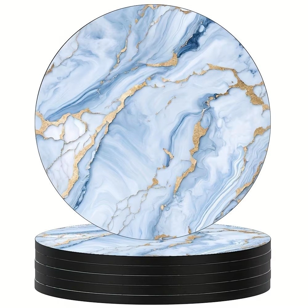 Marble Coaster Set - 6-delige set 4 inch houten onderzetters