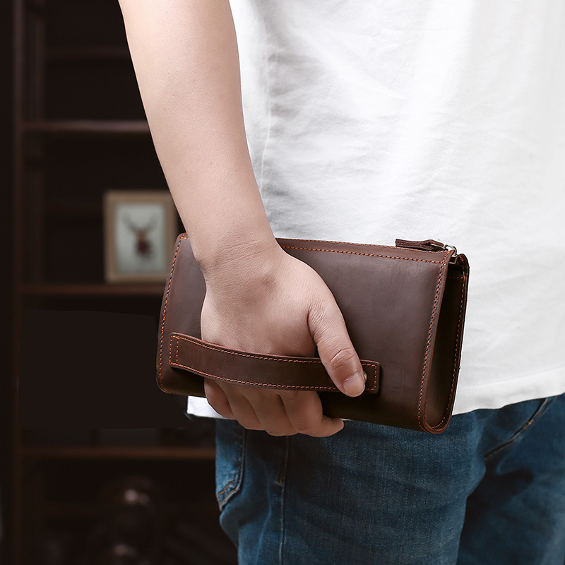 Leather Wallet Men - Herenclutch Lange handtas Zakelijk Vintage koeienleer
