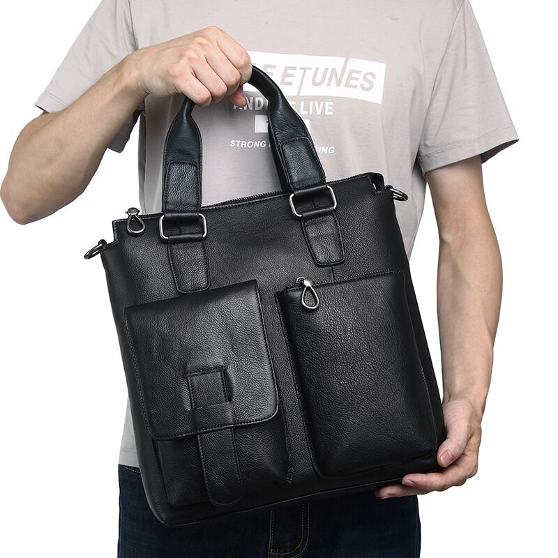 Leather Briefcase - Mannen Verticale Handtas Mannelijke Lederen Aktetas