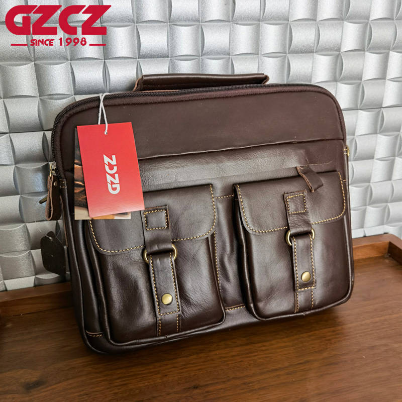 Leather Briefcase - GZCZ Herenhandtas Vrije tijd Zakelijke computertas