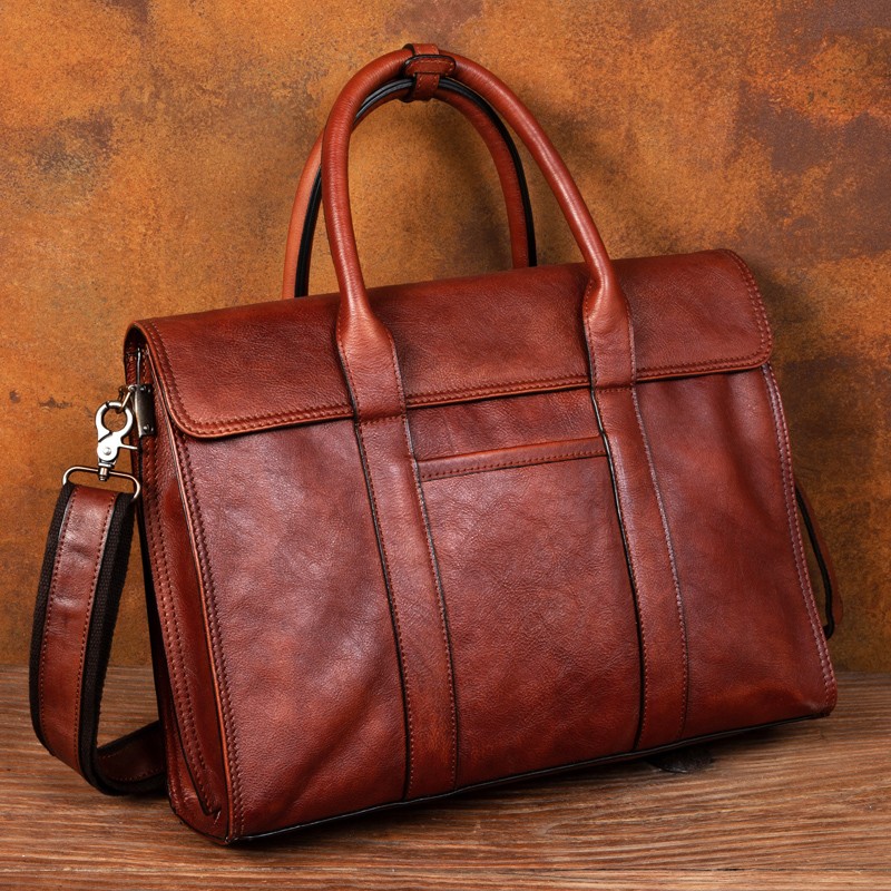 Leather Briefcase - Plantaardig gelooid leren handtas heren messenger