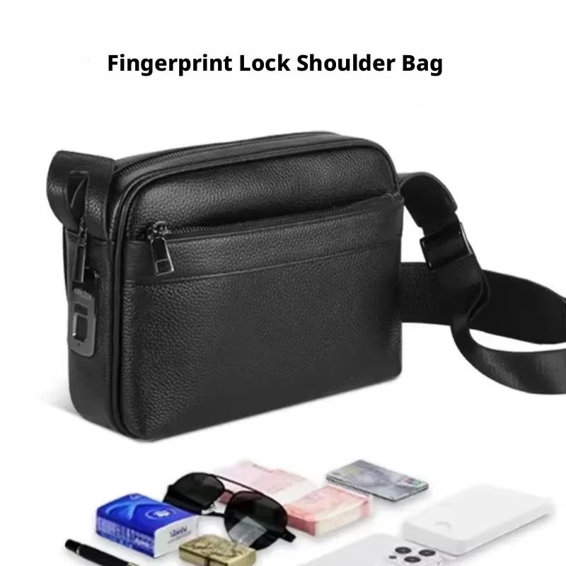 Leather Wallet Men - Herentassen met vingerafdrukslot voor heren, leren