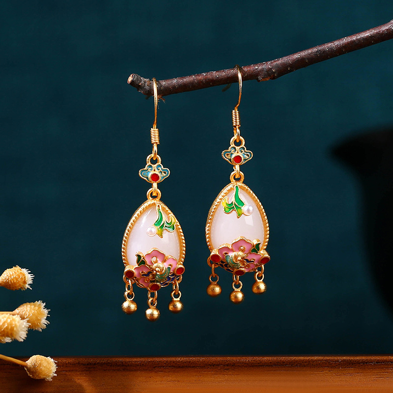 Gold Plated Jewelry - Natuurlijke Jade Bloem Oorbellen Charme Amulet