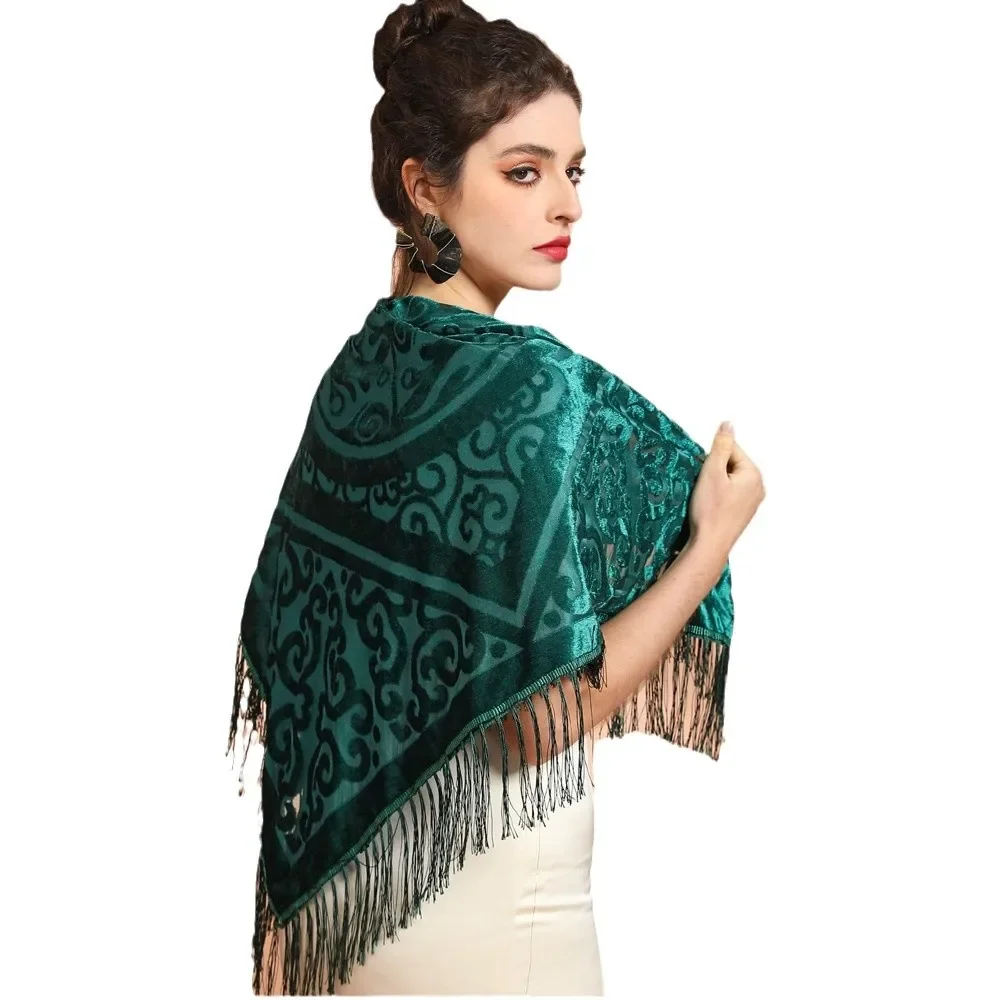Cashmere Scarf - AW25 fluwelen jacquard sjaal met kwastjes