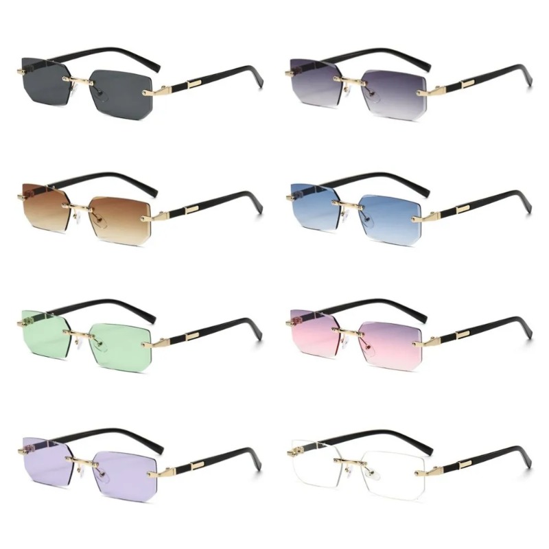 Designer Sunglasses - Randloze rechthoekige zonnebril met geslepen randen,
