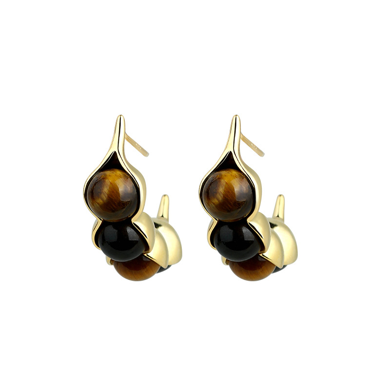 Gold Plated Jewelry - Tiger Eye Pod Oorbellen Edelsteen Echte