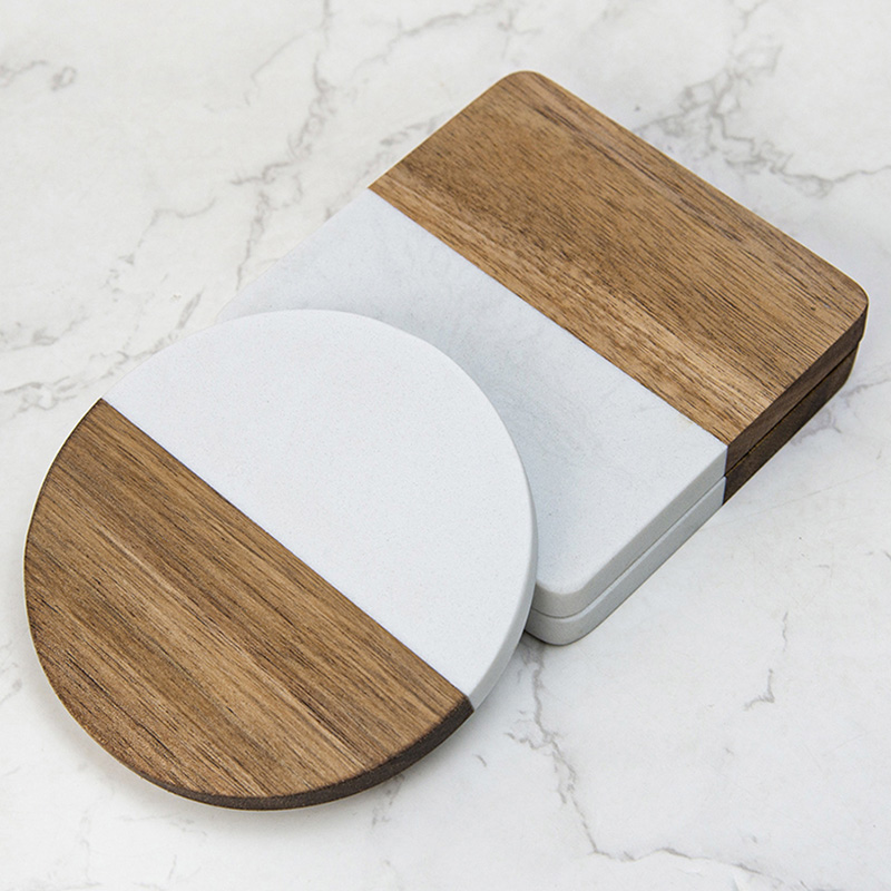 4-delige marmeren acaciahouten - Marble Coaster Set recensie en prijs