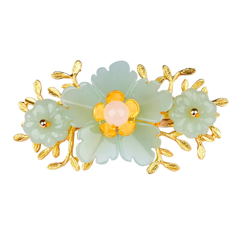 Groene Jade Bloem Barrette Des - Gold Plated Jewelry recensie en prijs