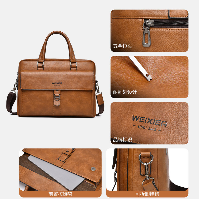 Vintage donkerbruine PU ledere - Leather Briefcase recensie en prijs